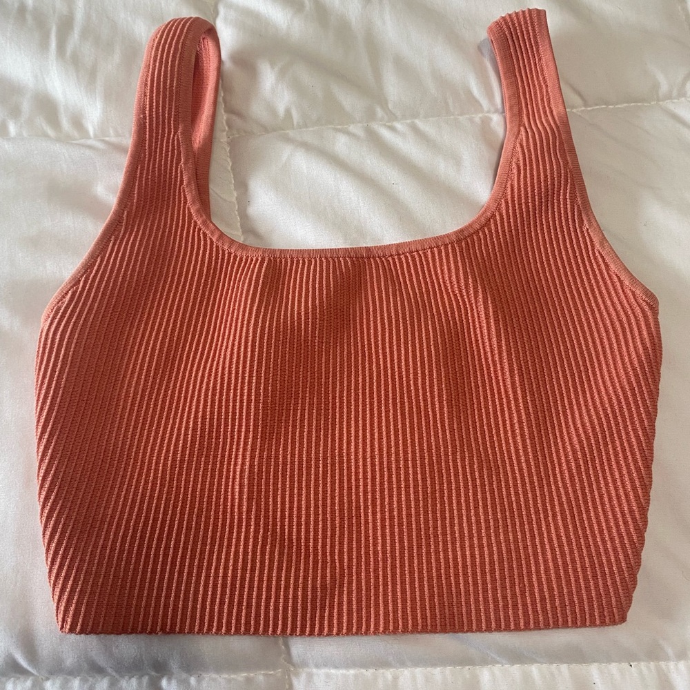 Coral Ribbed Aritzia Crop Top